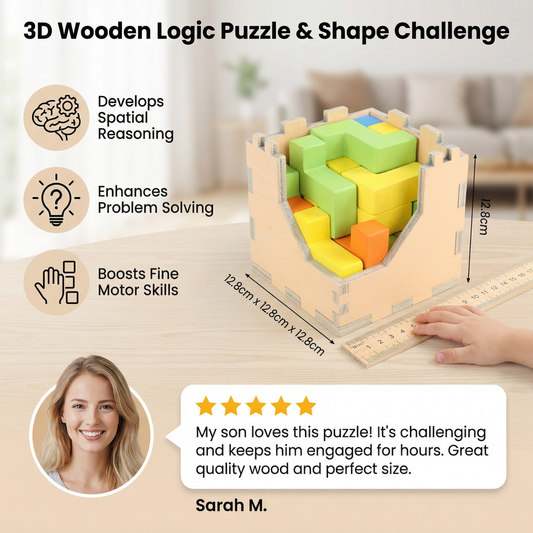 3D Wooden Logic Puzzle & Shape Challenge