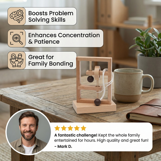 Handmade Wooden Rope Brain Teaser – Logic Puzzle Game for the Whole Family