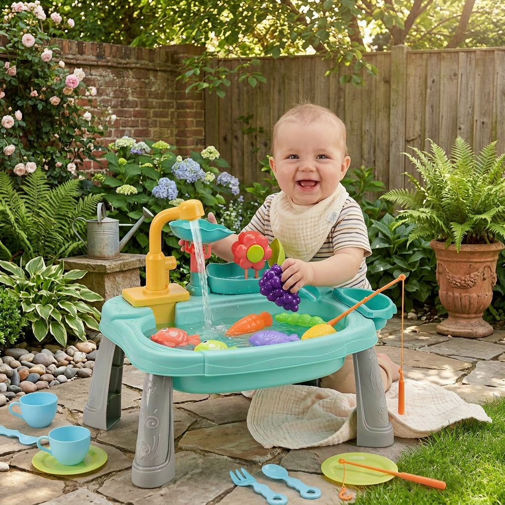 Ergonomic Elevated Kids Kitchen Sink Playset with Electric Running Water