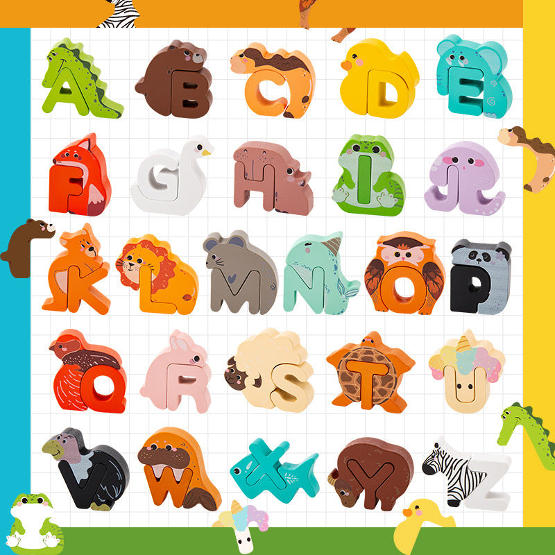 Wooden animal alphabet puzzle - A to Z learning toy for kids