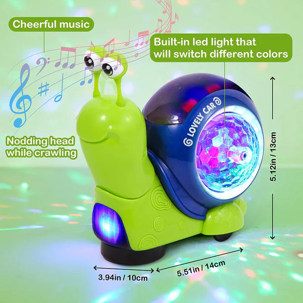 Light-up and music-playing snail crawling toy