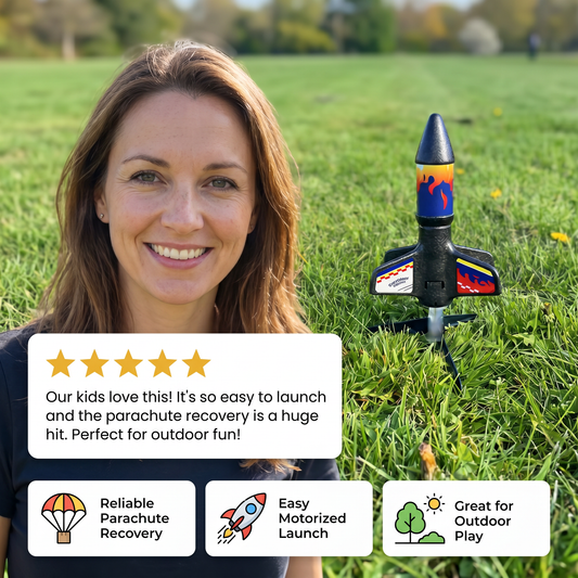 Kids Rocket Launcher with Parachute – Motorized Toy Rocket for Outdoor Adventures