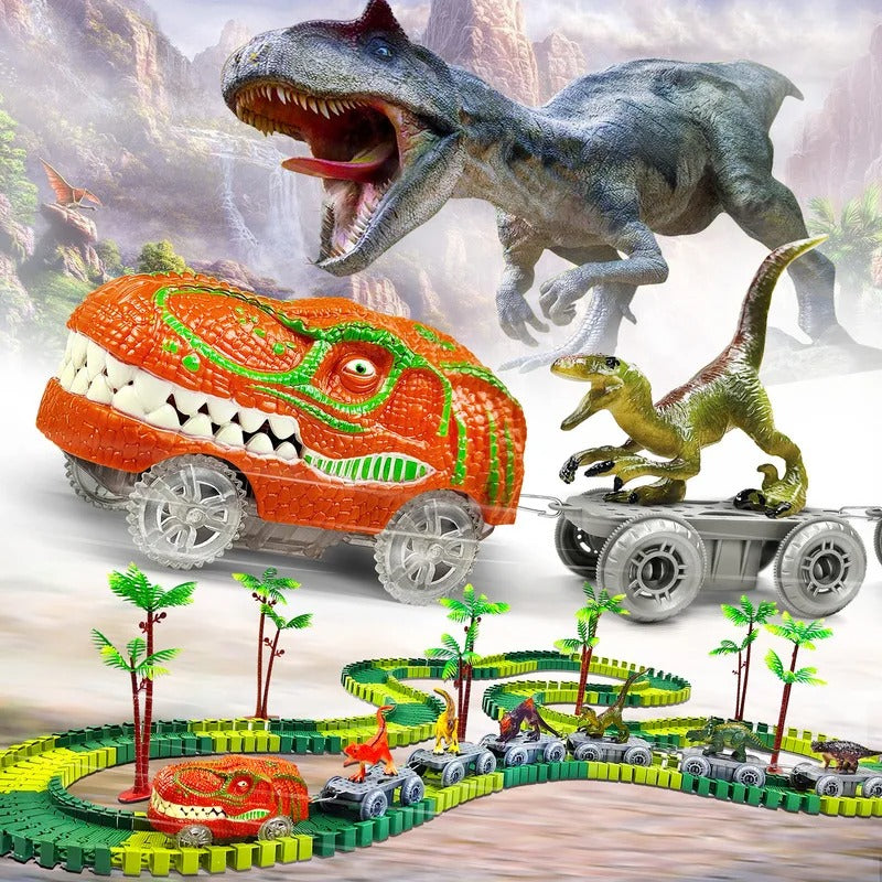 Dinosaur Track Adventure – Flexible racetrack with light-up train