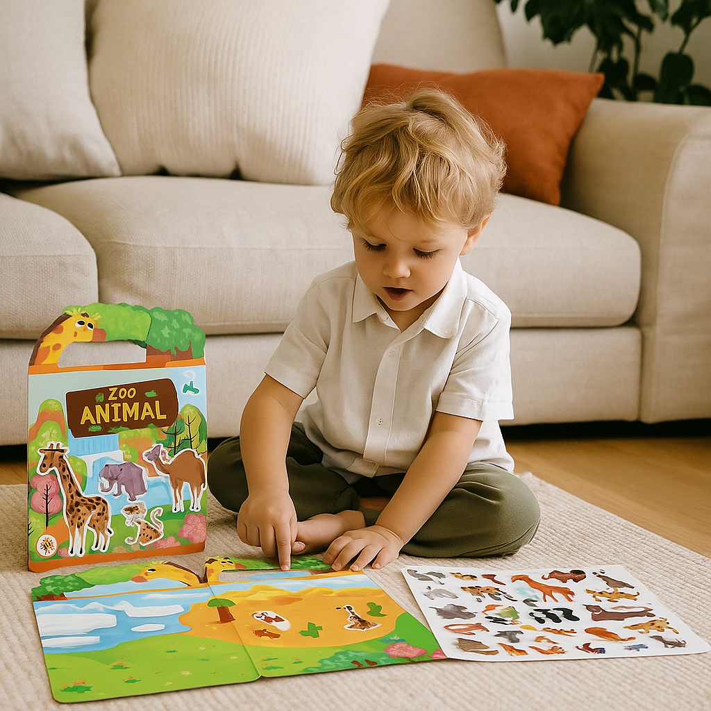 Reusable Montessori sticker books with various themes