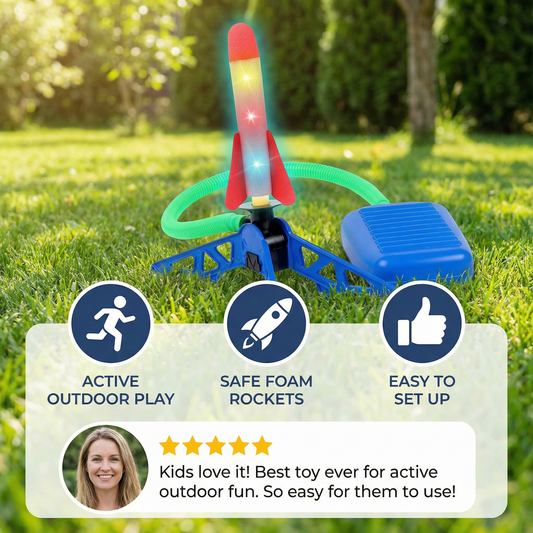 Kids Rocket Launcher with Foot Pump – Lightning Air-Powered Outdoor Toy