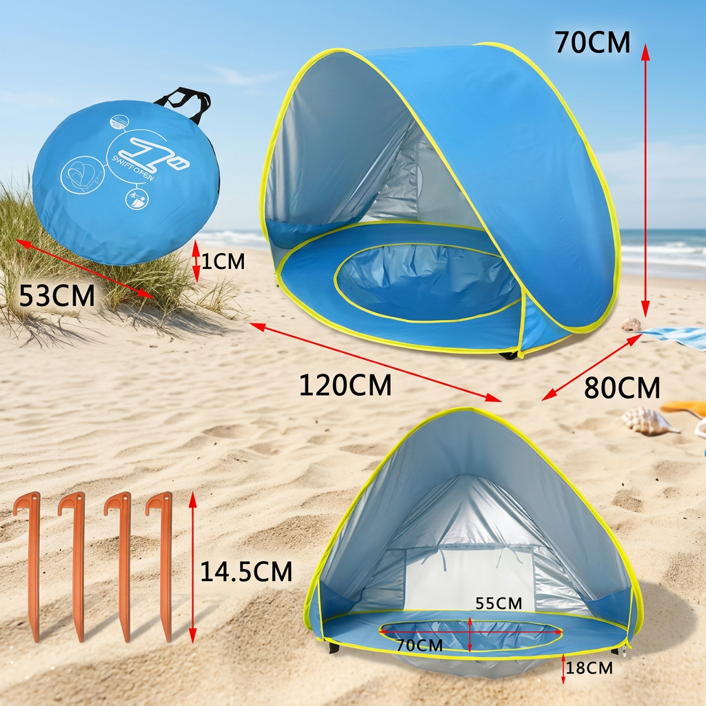 Pop-Up Baby Beach Tent with Built-In Pool & UV Protection – Portable Sun Shade for Kids
