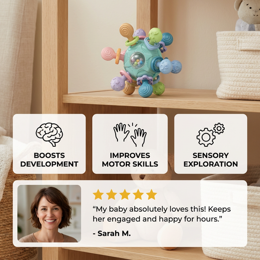 Sensory Baby Activity Ball with Silicone Teether and Rattle