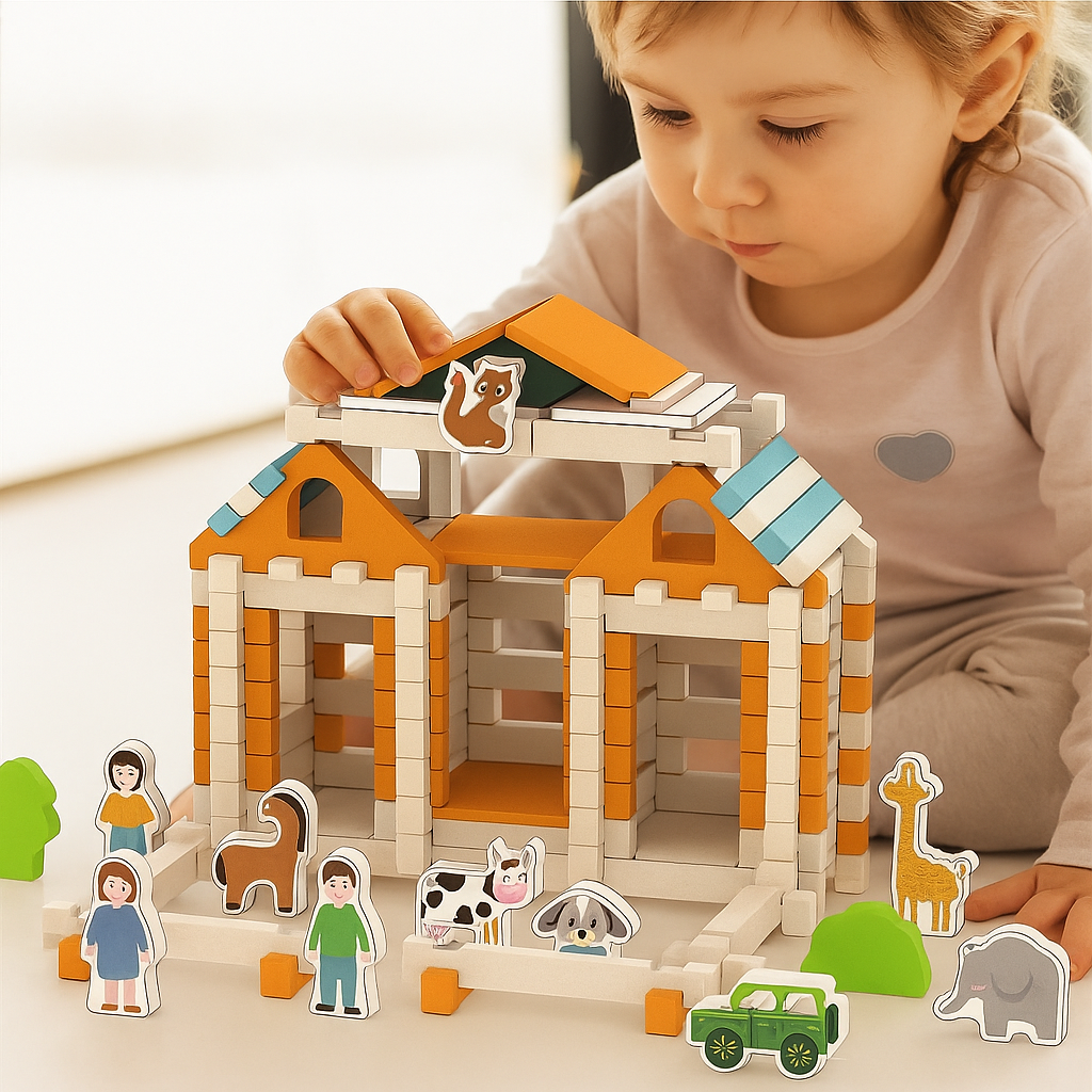 Montessori wooden building block set – natural stacking and construction toy