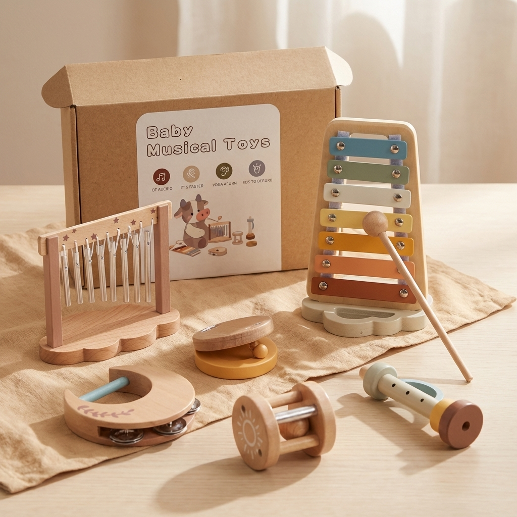 6-Piece Wooden Baby Musical Instrument Set – Sensory Sound & Music Toy