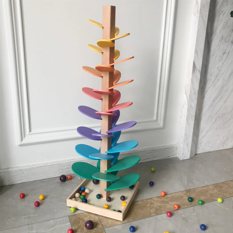 Montessori Wooden Marble Tower