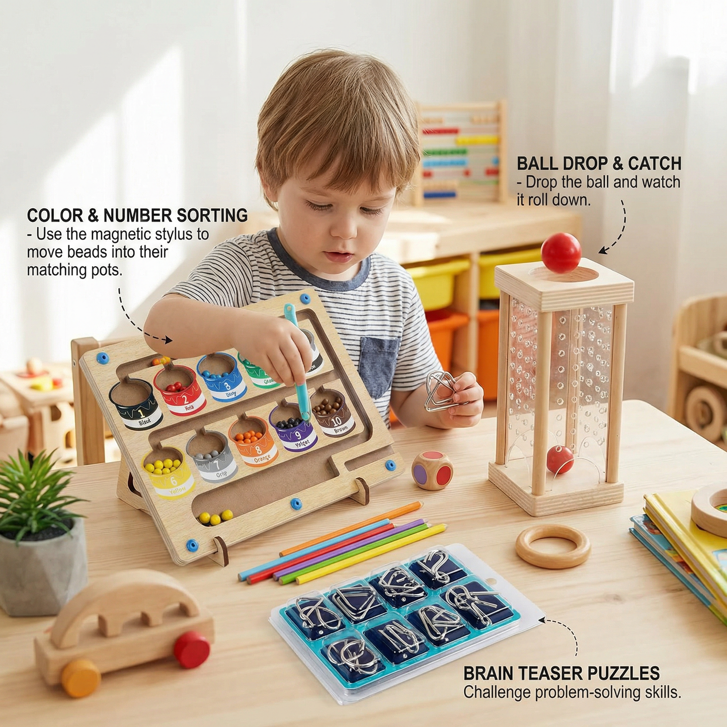 3-piece Montessori Learning & Puzzle Activity Set for Kids