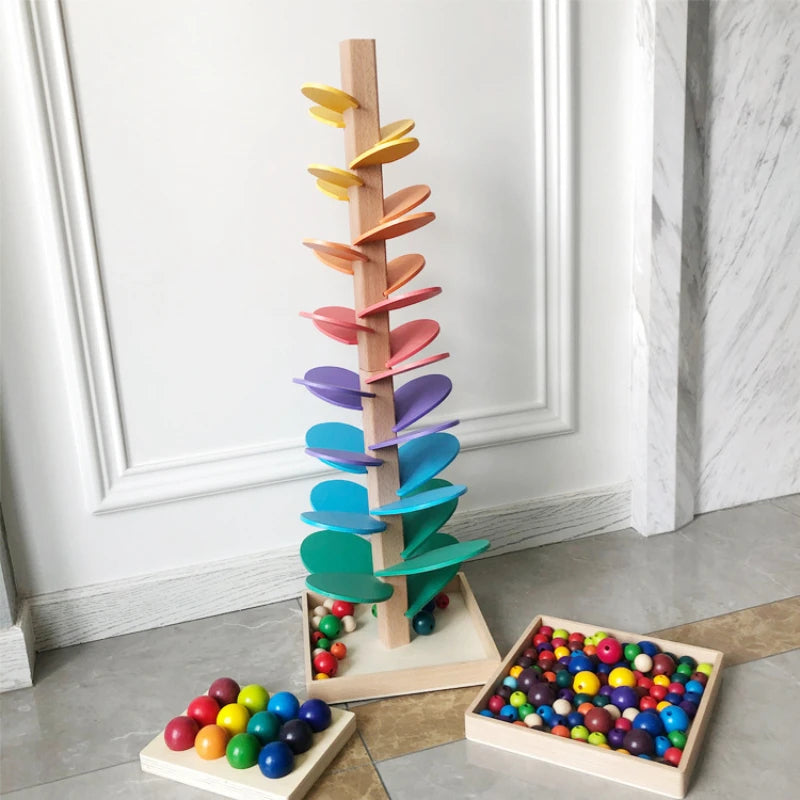 Montessori Wooden Marble Tower