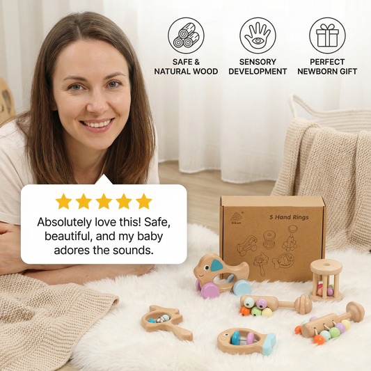 Wooden Baby Gift Set – Rattle & Musical Toy Set for Newborns