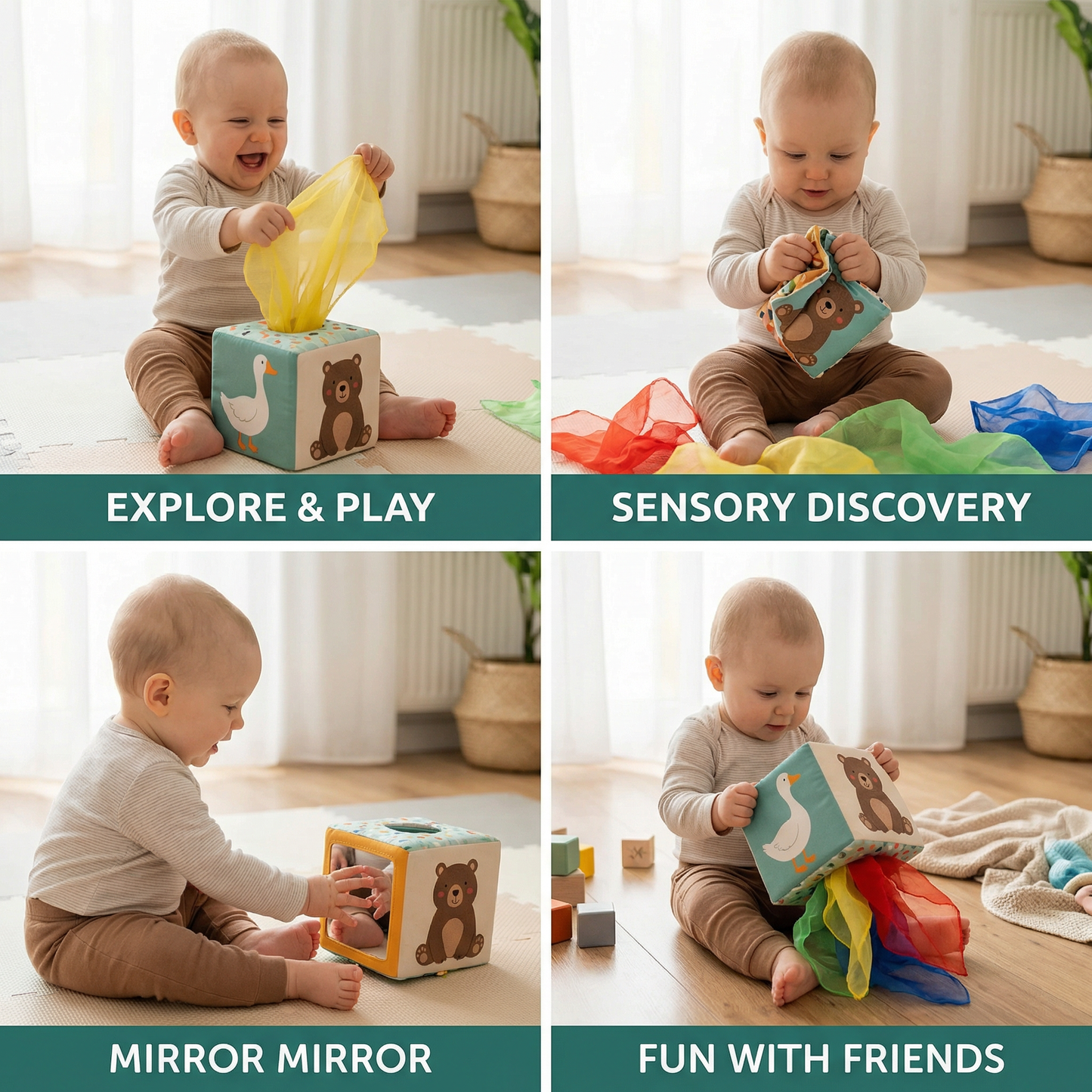 Montessori Baby Sensory Tissue Box – Soft Crinkle & Touch Activity Toy