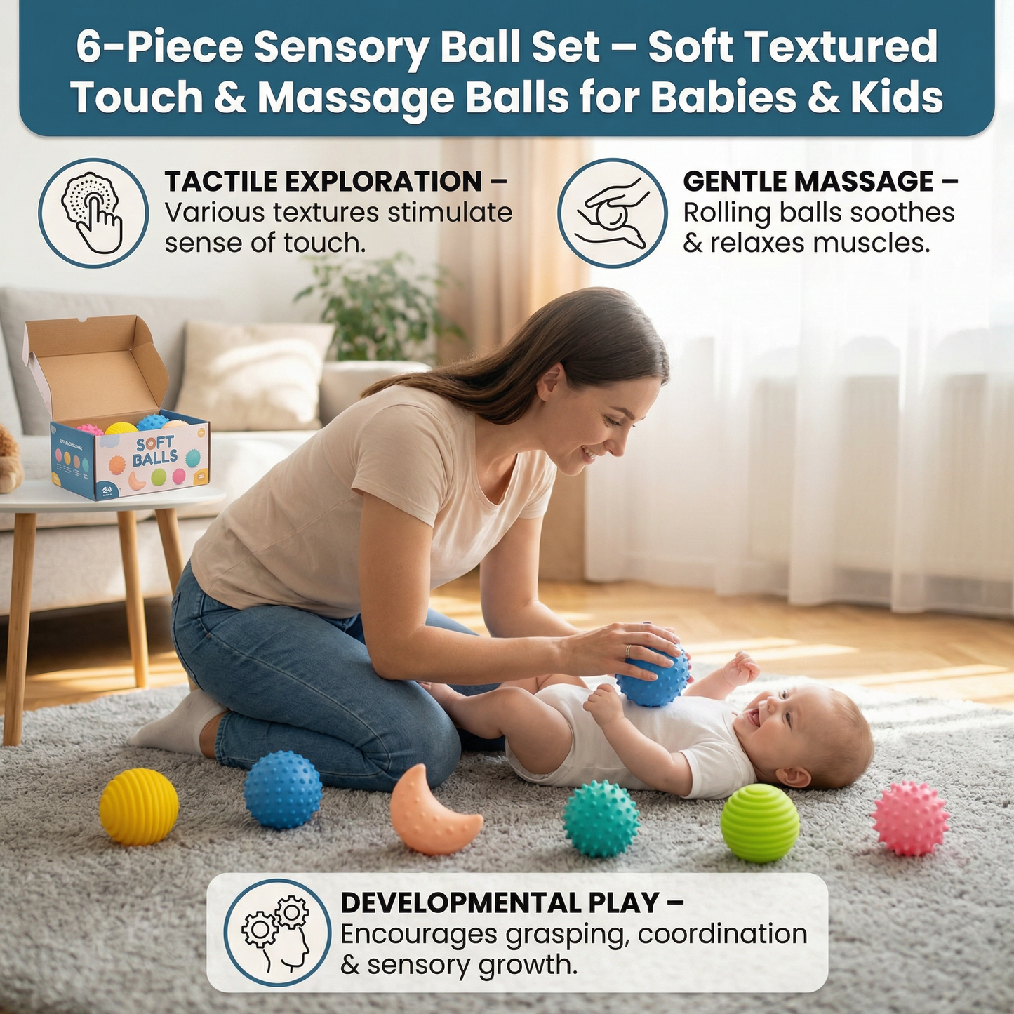 6-Piece Sensory Ball Set – Soft Textured Touch & Massage Balls for Babies & Kids