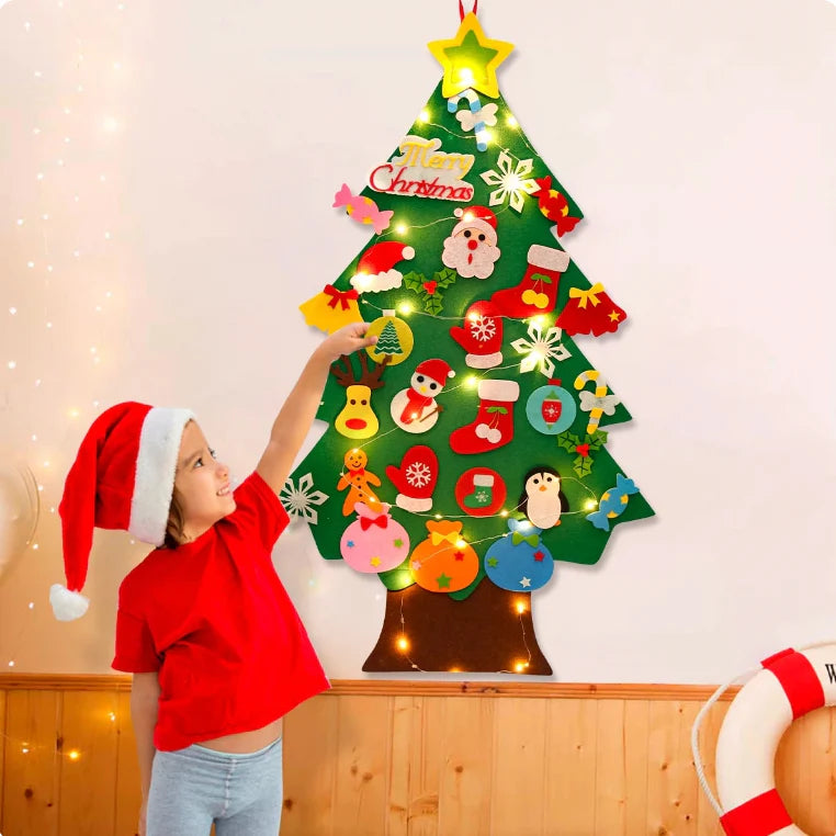 Montessori Felt Christmas Tree with String Lights