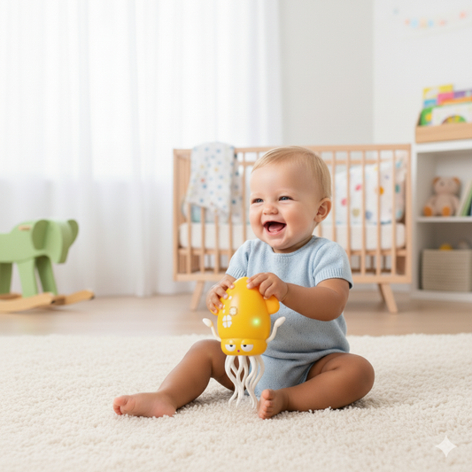 Dancing squid tummy time toy