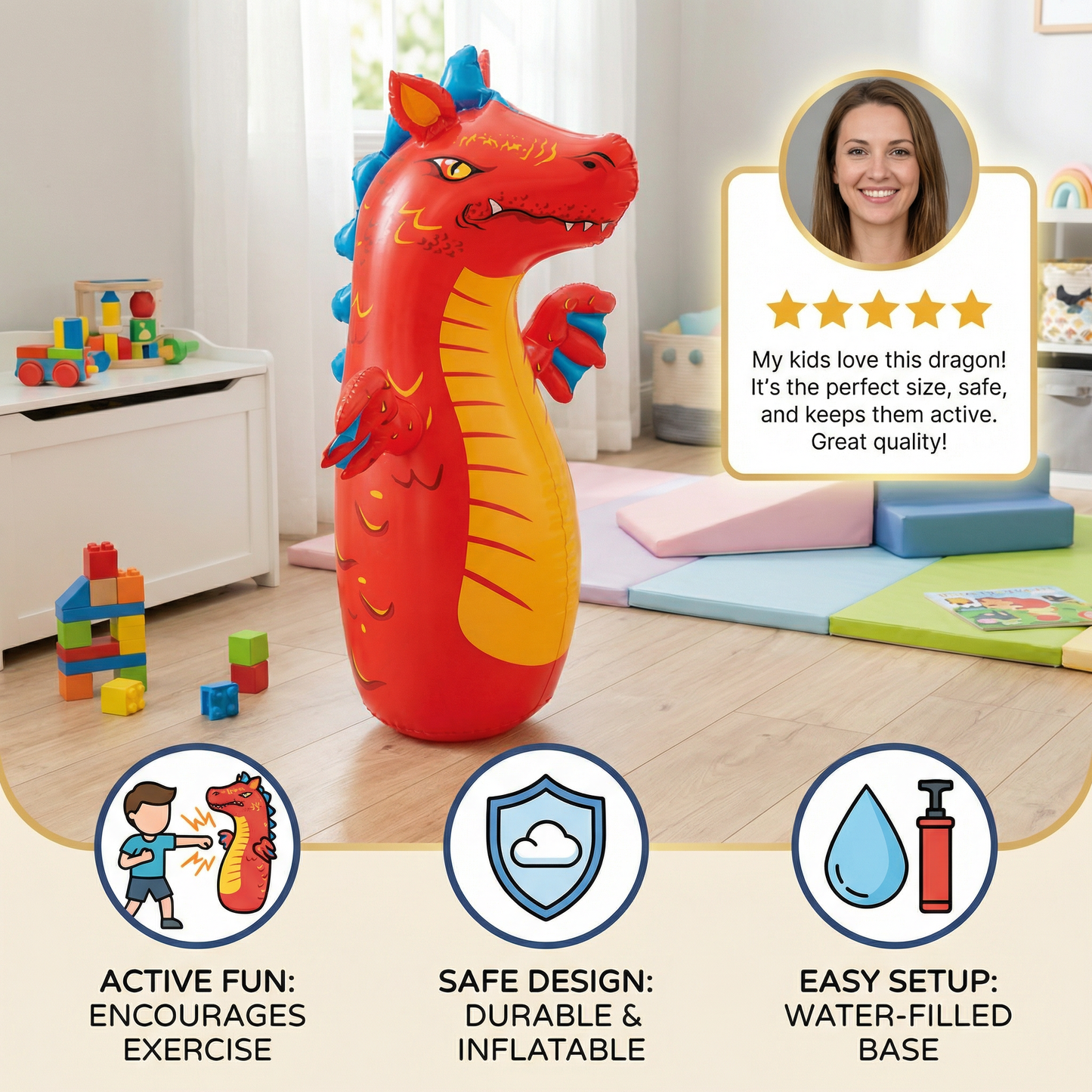 Kids Inflatable Punching Bag – Animal Design with Water-Filled Base