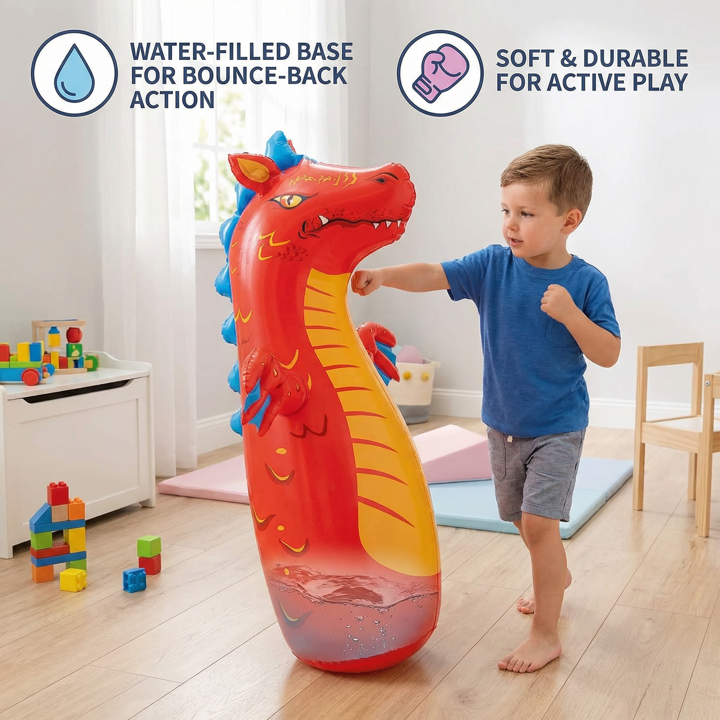 Kids Inflatable Punching Bag – Animal Design with Water-Filled Base
