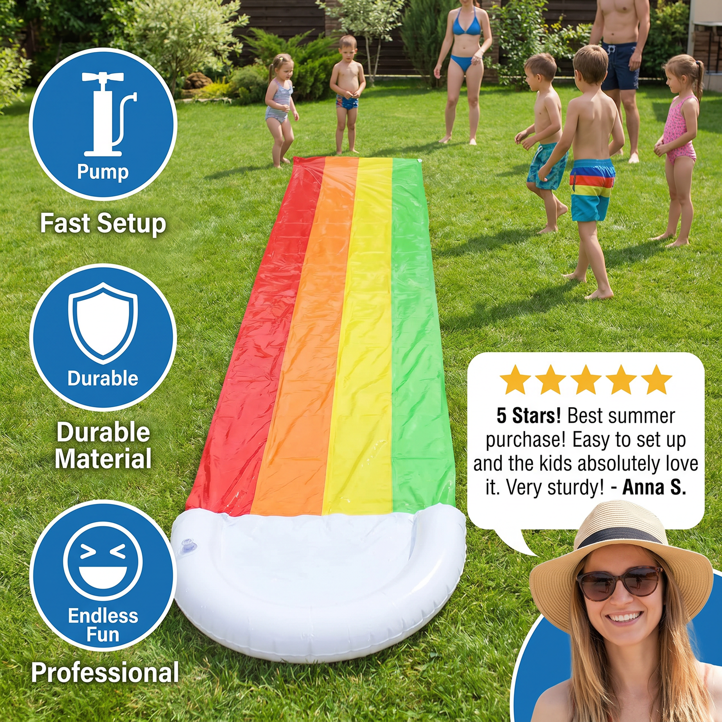 Rainbow Water Slide – Inflatable Outdoor Slide for Kids & Family