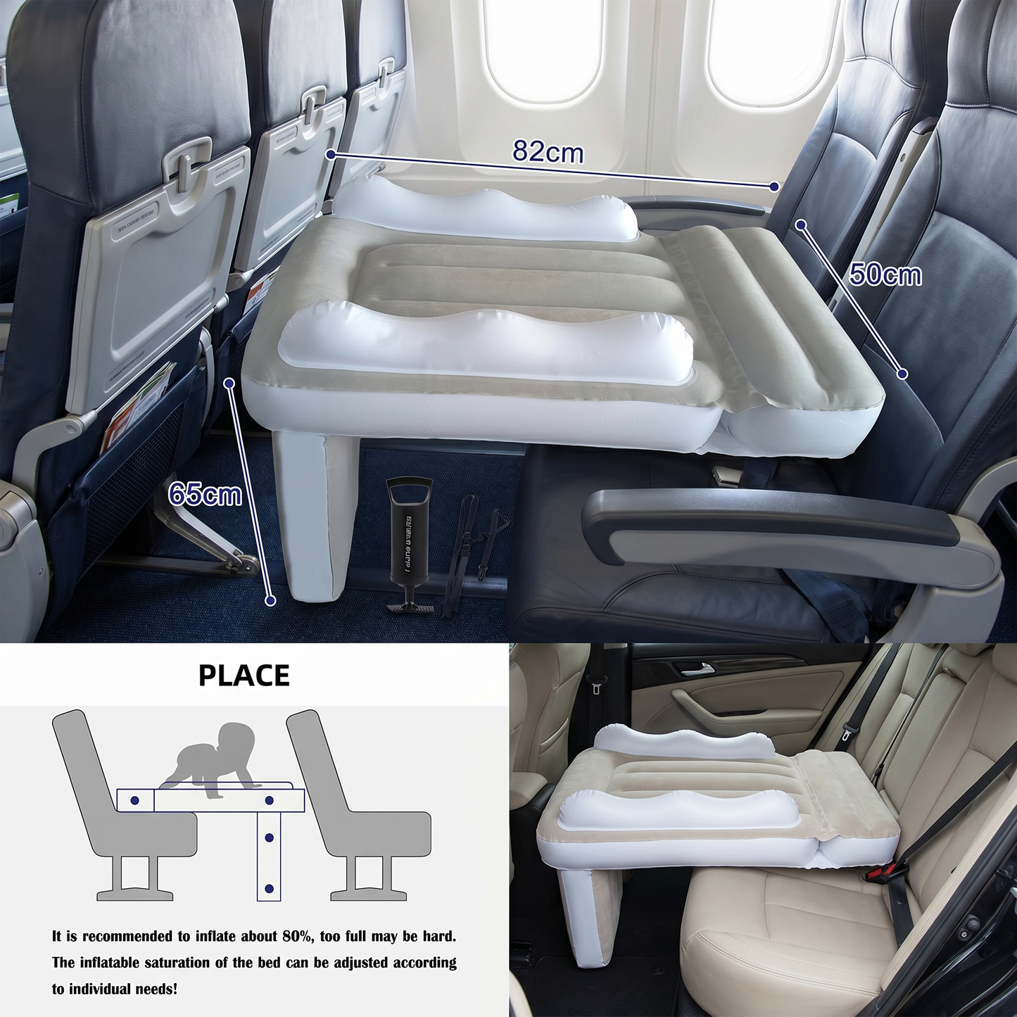 Inflatable Toddler Travel Bed with Seat Extender for Plane and Car