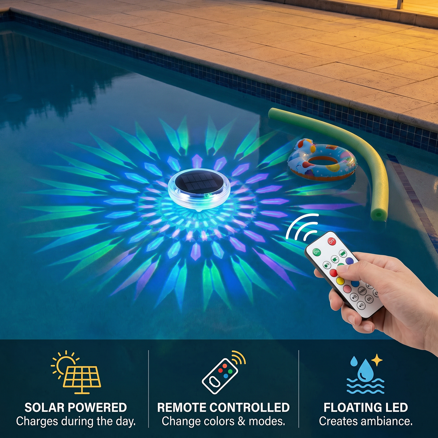 Floating solar LED light with remote control