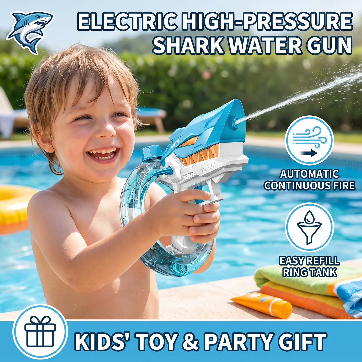 Electric Shark Water Gun for Kids – Fully Automatic Water Blaster for Hot Summer Fun