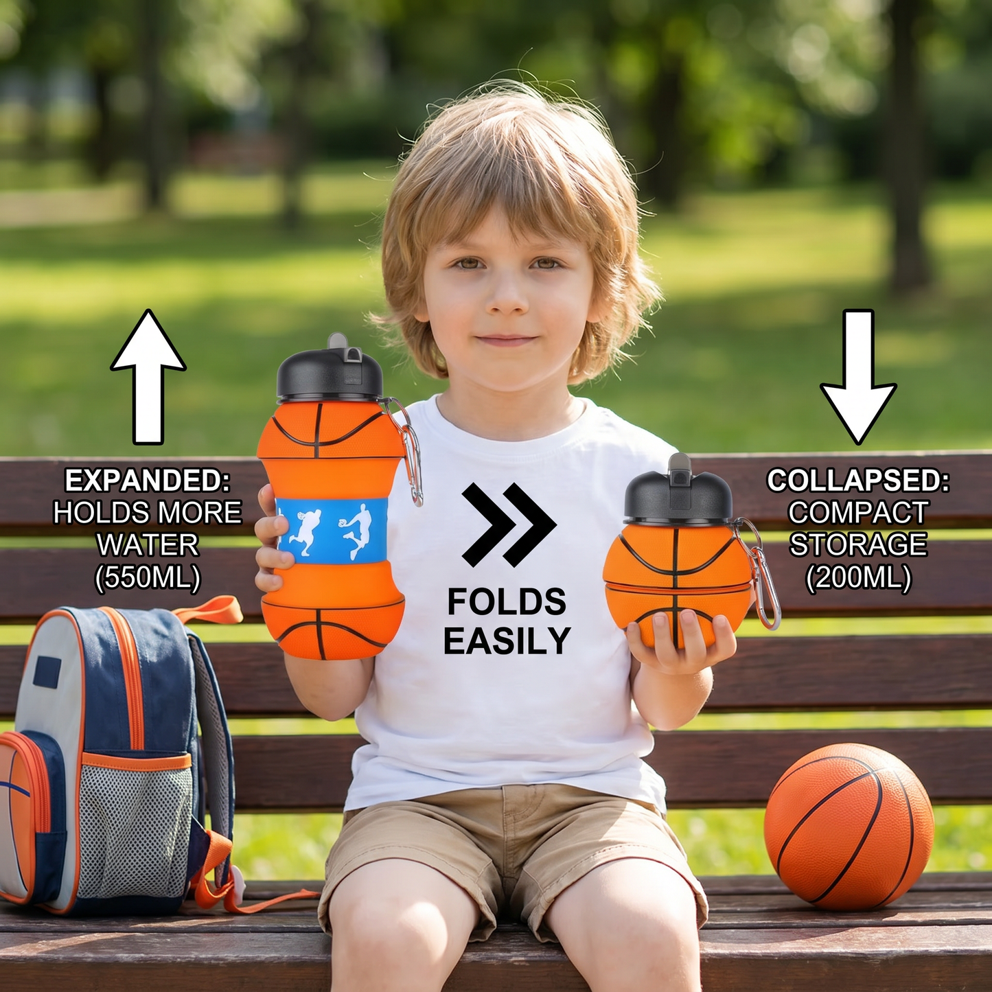 Foldable & Durable Silicone Football Water Bottle