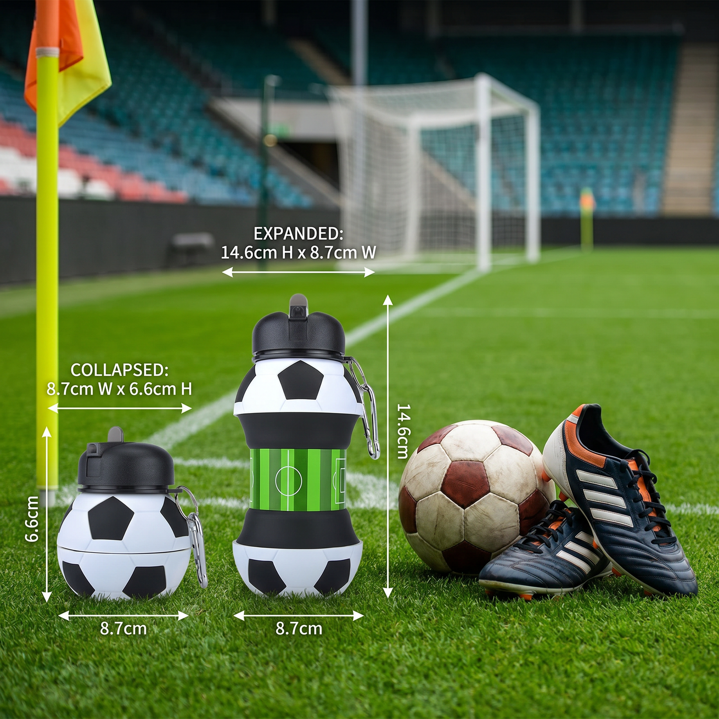 Foldable & Durable Silicone Football Water Bottle
