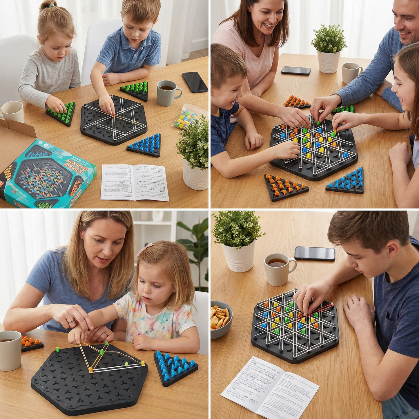 Rubber band triangle chess family game