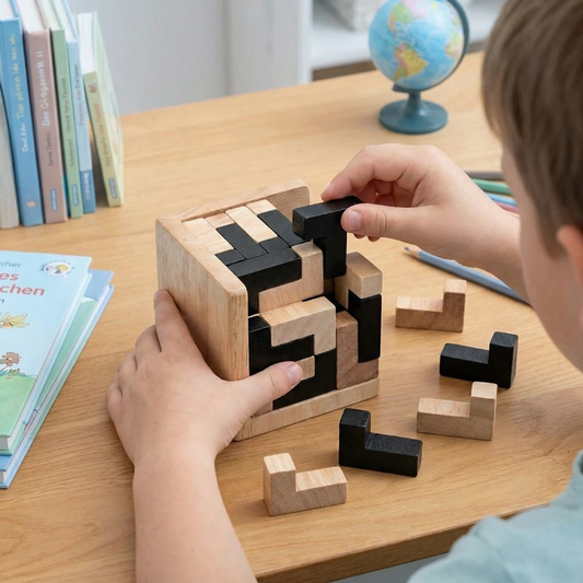Handmade 3D Wooden Puzzle Cube – Logic & Learning Toy for Children