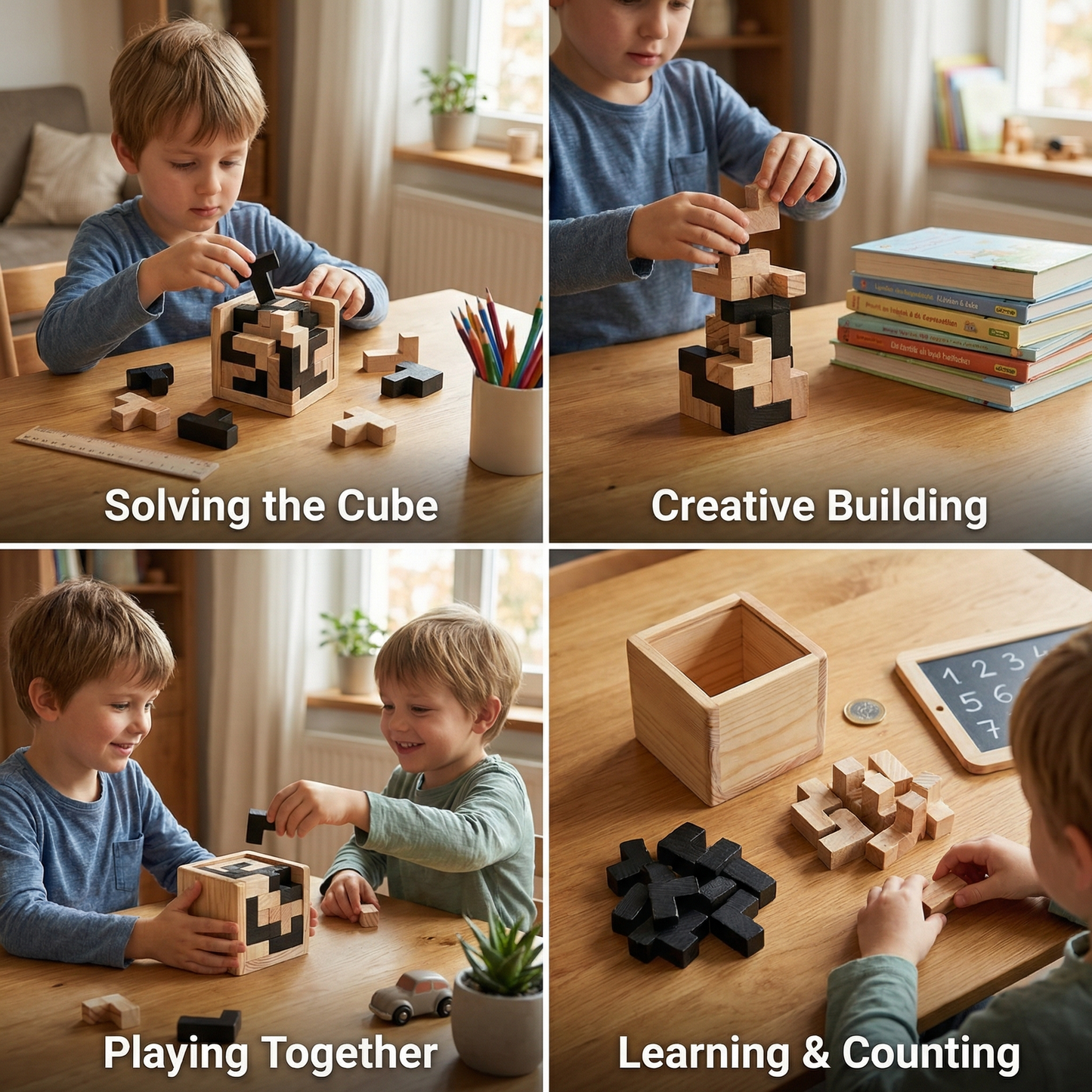 Handmade 3D Wooden Puzzle Cube – Logic & Learning Toy for Children