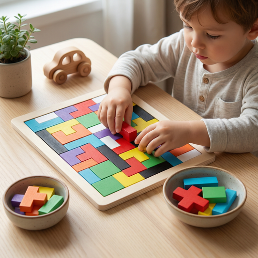Educational Wooden Tangram Puzzle – Colourful Montessori Learning Toy for Kids