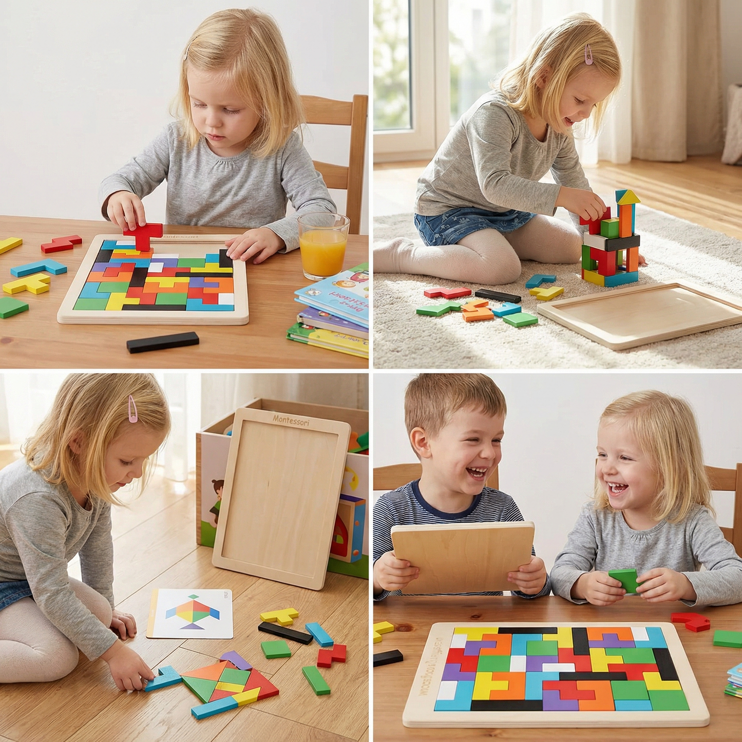 Educational Wooden Tangram Puzzle – Colourful Montessori Learning Toy for Kids