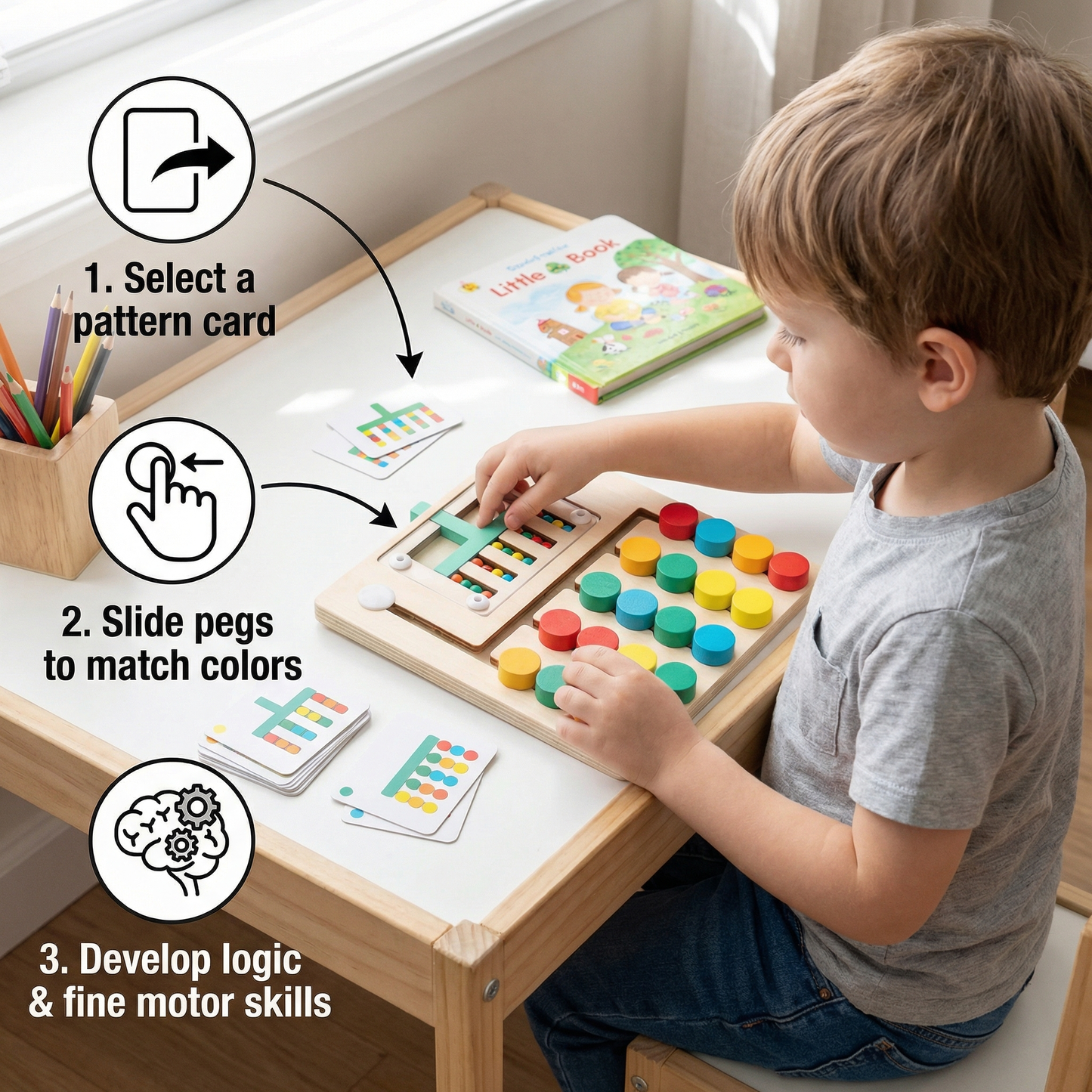 Wooden Four-Colour Logic Sorting Game – Montessori Learning & Thinking Toy for Kids