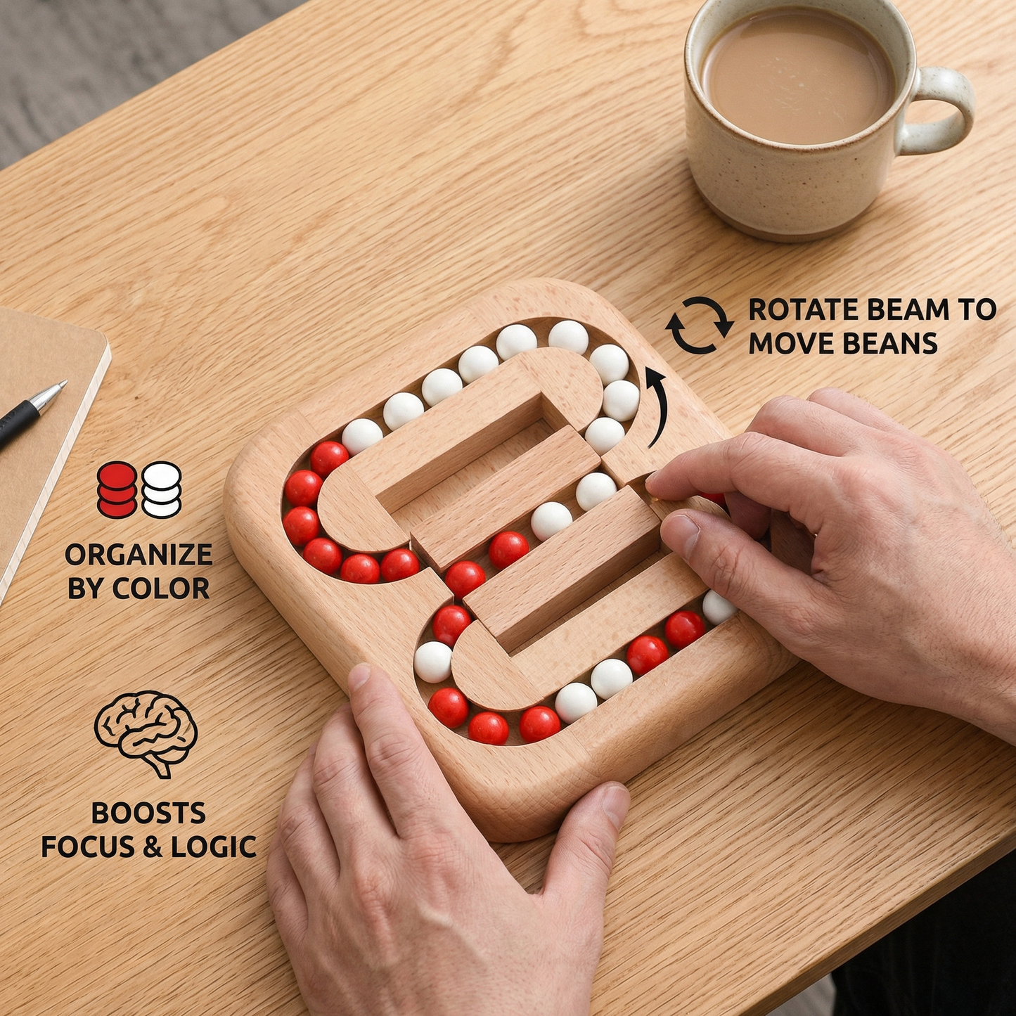 Handmade Wooden Rotating Bean Toy – Educational Thinking & Focus Game