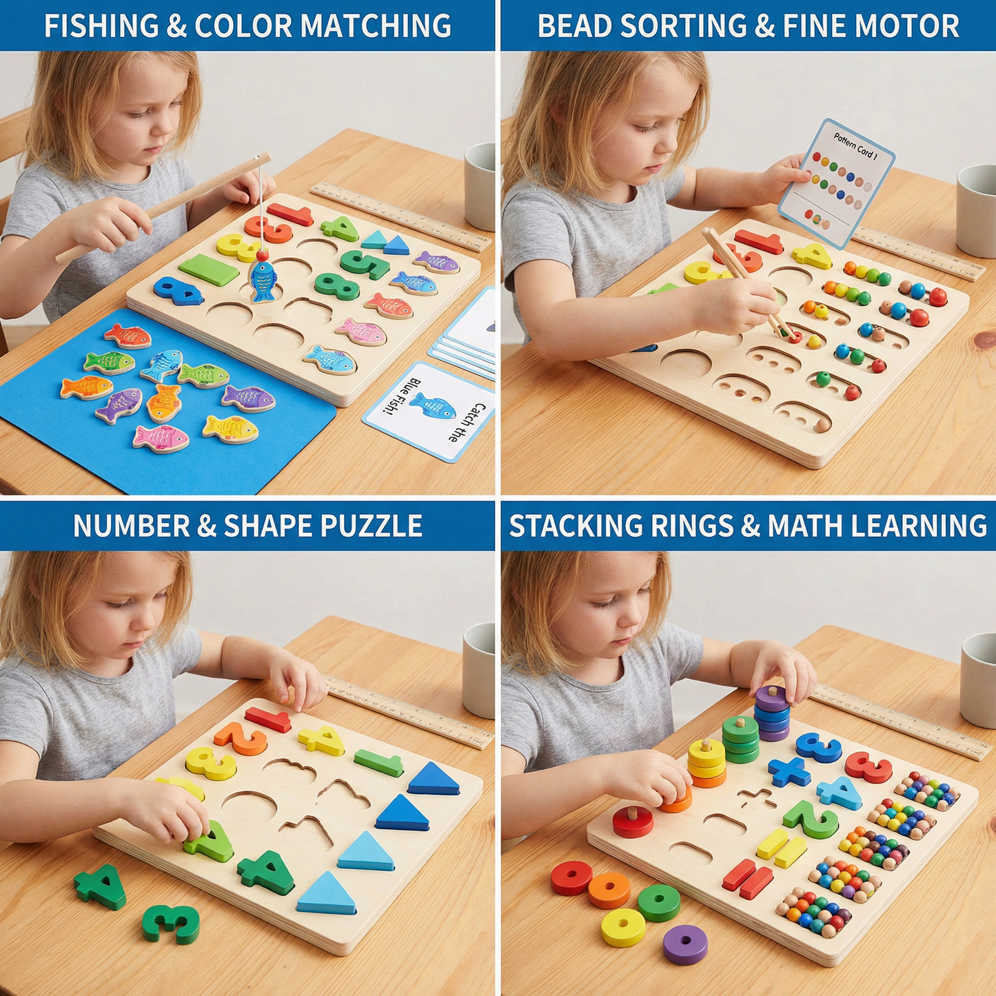 6-in-1 Montessori Wooden Fishing Game – Numbers, Colours & Fine Motor Skills Learning Toy for Kids