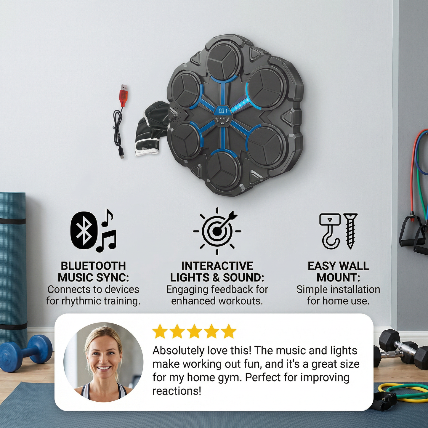 Bluetooth Music Boxing Trainer – Interactive Wall Punching Target with Lights & Sound
