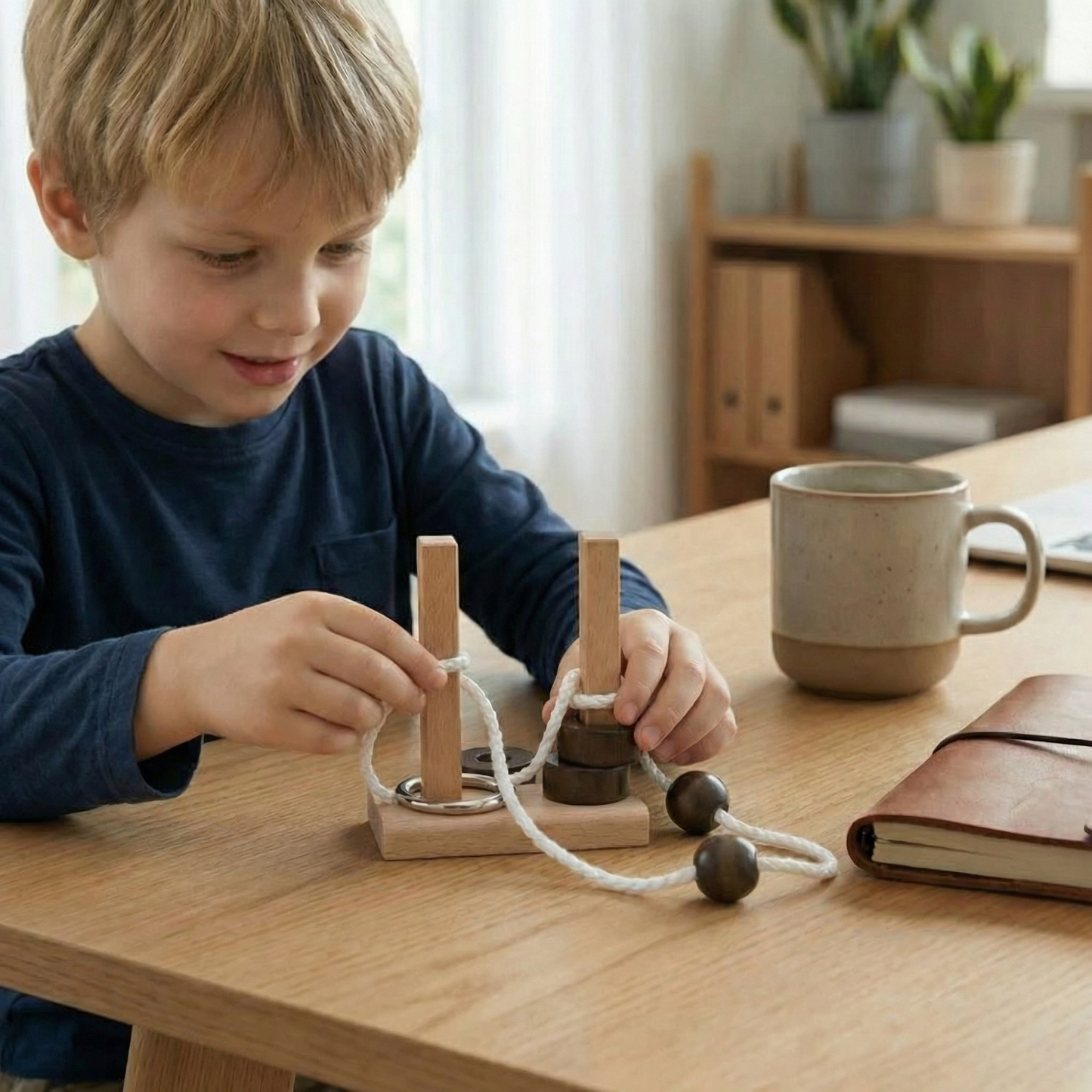 Handmade Wooden Rope Brain Teaser – Logic Puzzle Game for the Whole Family
