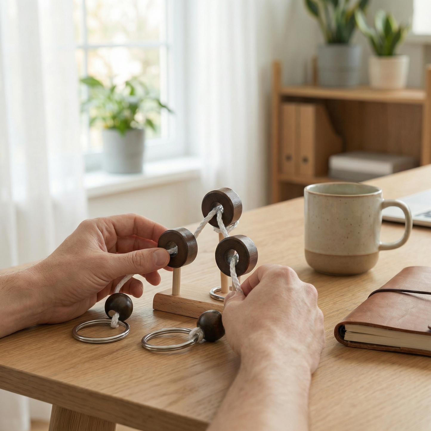 Handmade Wooden Rope Brain Teaser – Logic Puzzle Game for the Whole Family