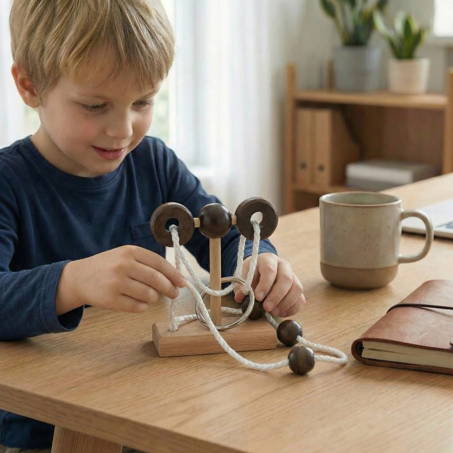 Handmade Wooden Rope Brain Teaser – Logic Puzzle Game for the Whole Family