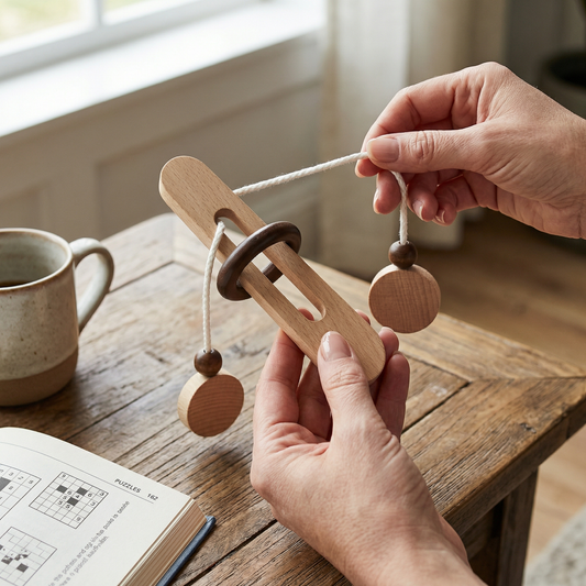 Handmade Wooden Rope Brain Teaser – Logic Puzzle Game for the Whole Family