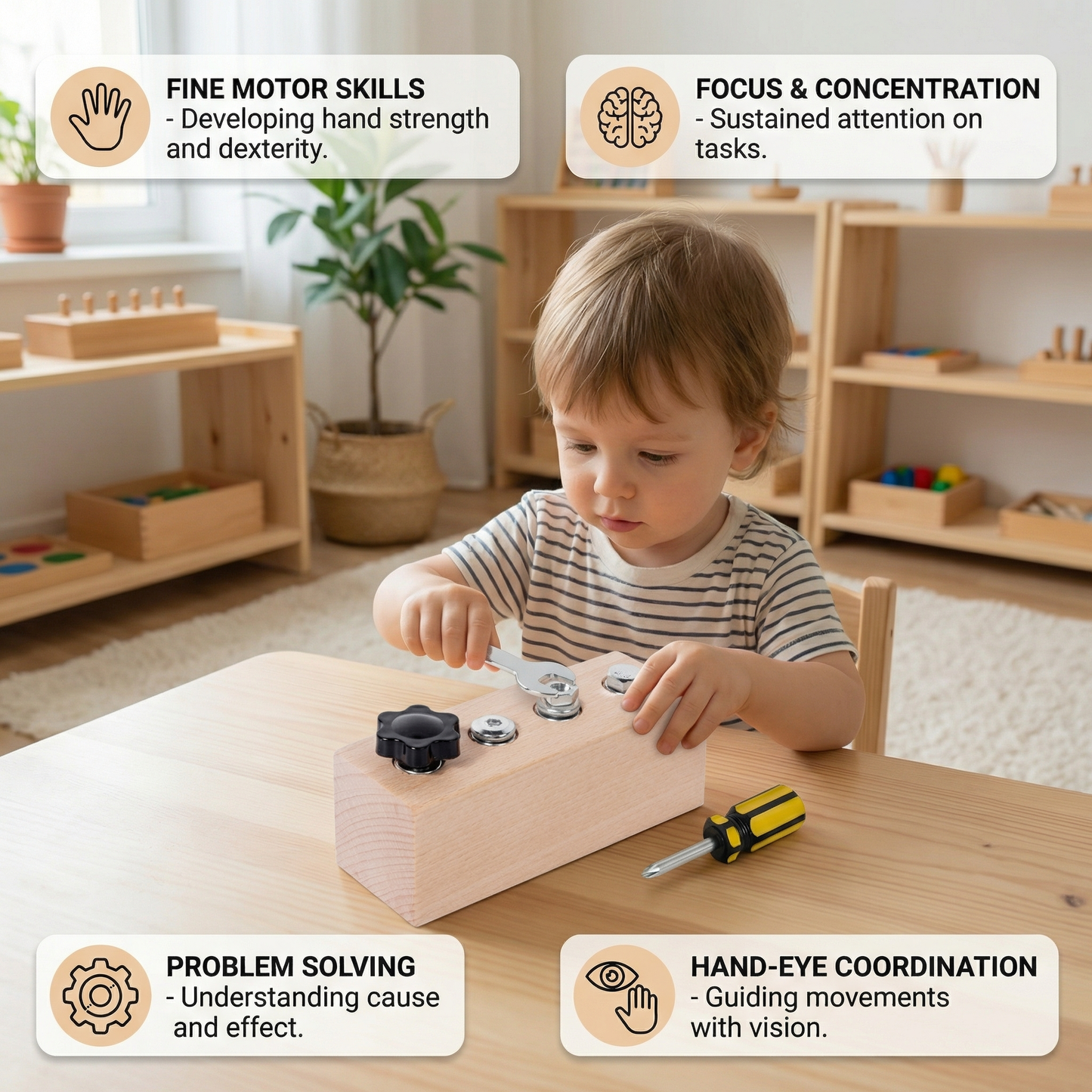 Montessori Wooden Screw & Nut Toy – Fine Motor Skills & Focus Training for Kids