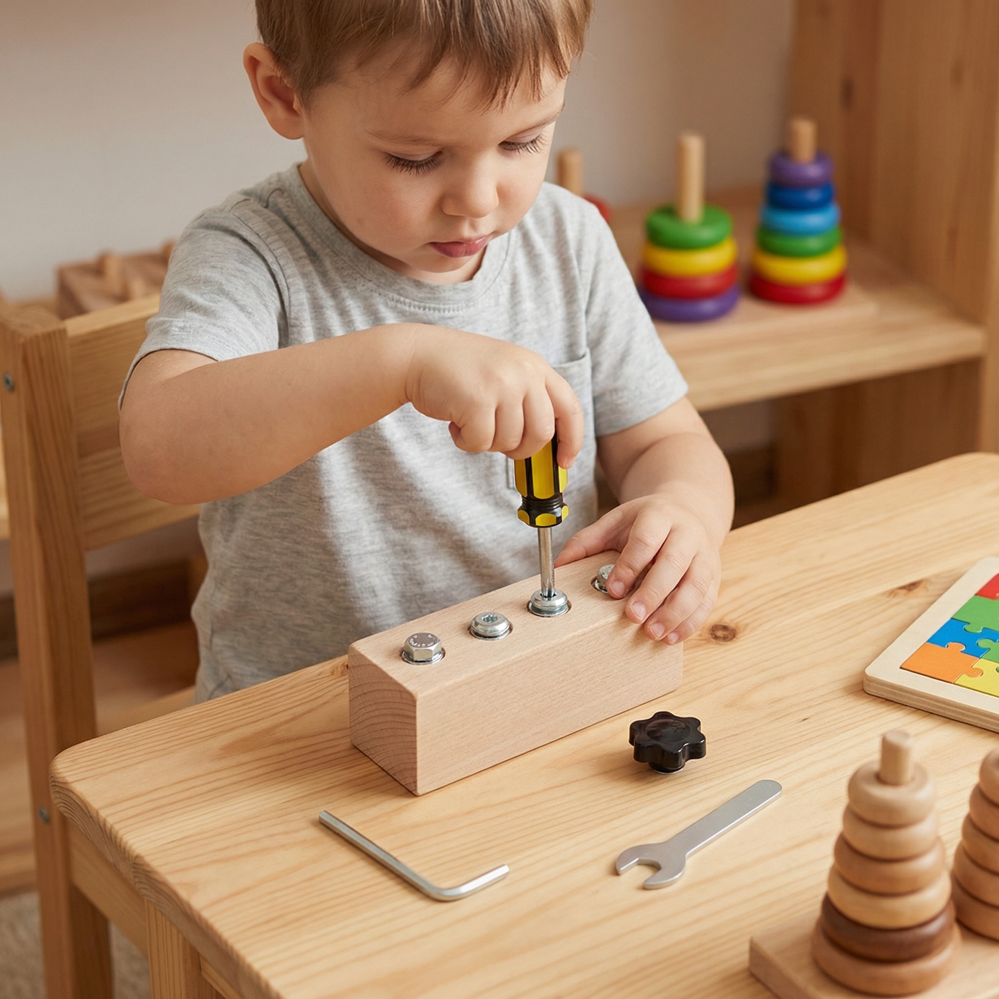 Montessori Wooden Screw & Nut Toy – Fine Motor Skills & Focus Training for Kids
