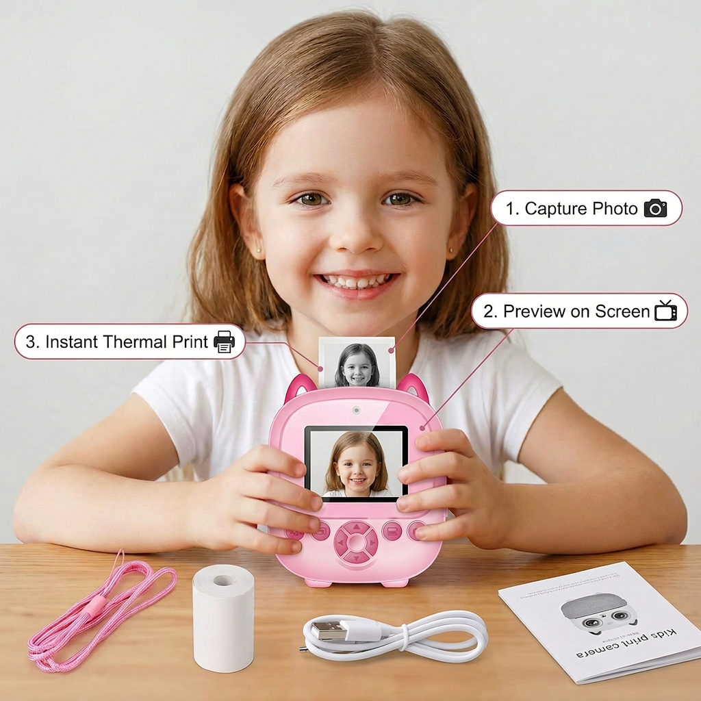 Kids Instant Print Camera – Mini HD Digital Camera with Built-in Printer