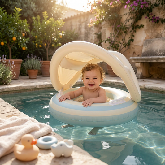 Inflatable Retro Lollipop Baby Swim Ring with Removable Sun Canopy – Secure Seat for 6–36 Months