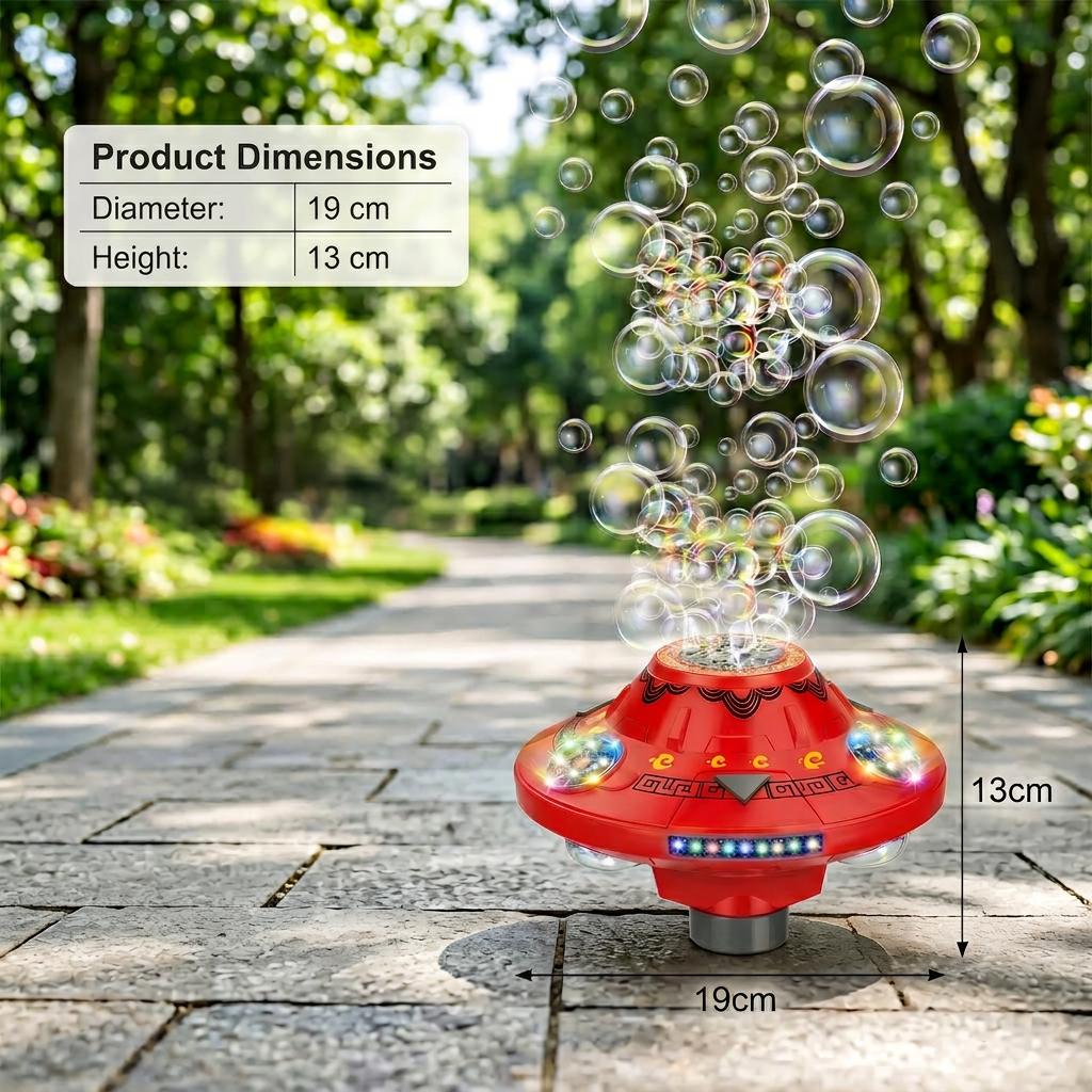 Light-Up UFO Bubble Machine for Kids – Rechargeable Spinning Bubble Blaster with LED Effects
