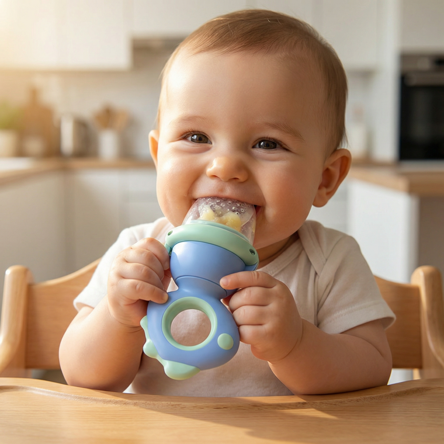 Silicone Baby Fruit Feeder & Teether with Push Mechanism
