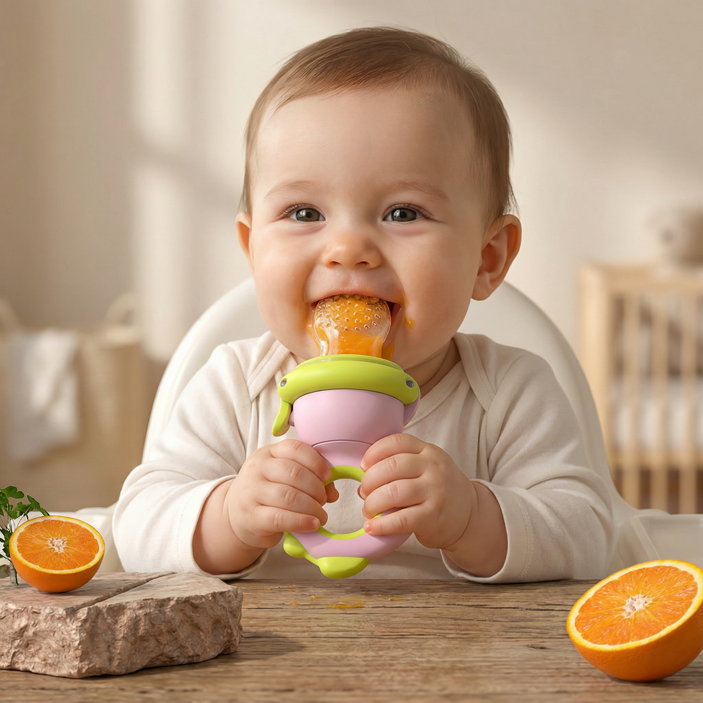 Silicone Baby Fruit Feeder & Teether with Push Mechanism