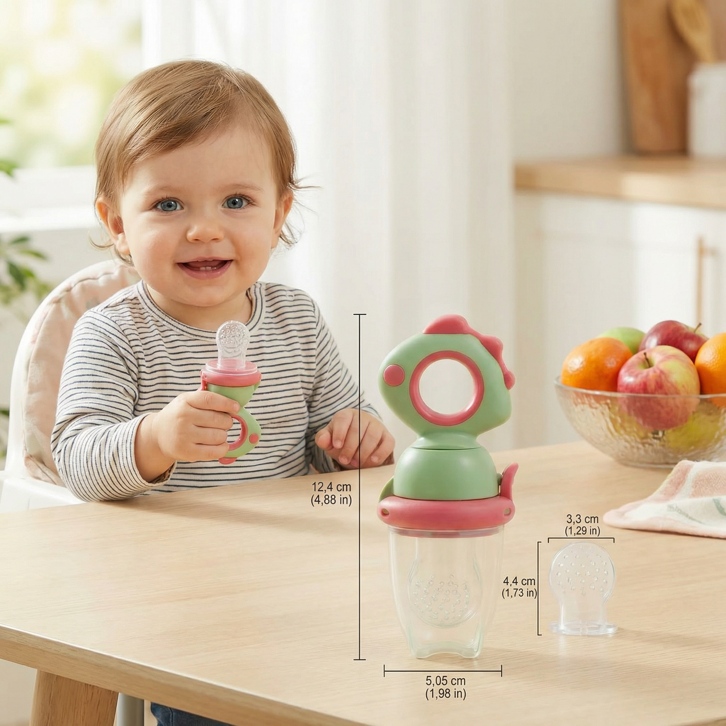 Silicone Baby Fruit Feeder & Teether with Push Mechanism